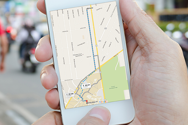 closeup of a mobile wayfinding map with a specific route marked